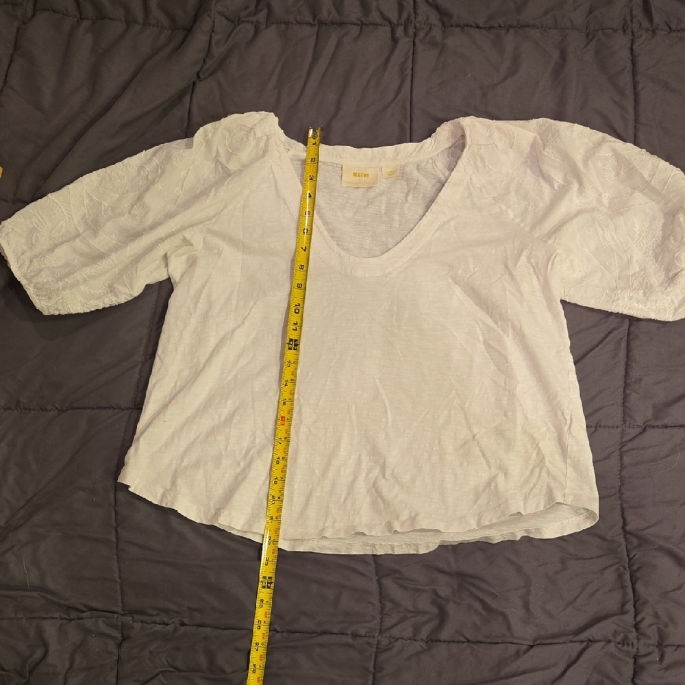 Maeve By Anthropologie White Puff Sleeve Top